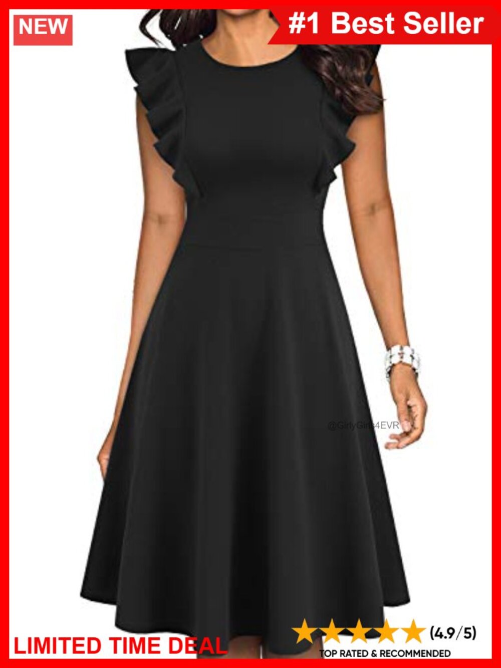 Vintage Ruffle Sleeve Floral A-Line Cocktail Party Dress